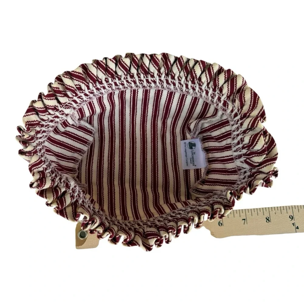 Vintage Longaberger Small Oval Basket Liner Red Cream Ticking Stripe Fabric USA